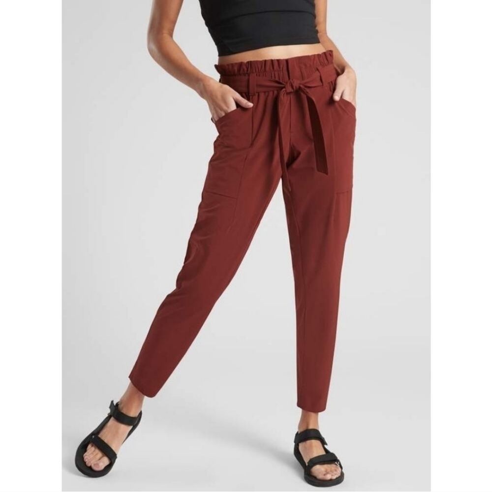 Athleta 0 Skyline Paperbag Pant Terra Cotta Cognac Brown Tie Waist
